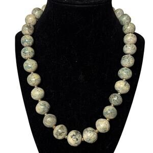 Natural Jasper Stone Beaded Necklace 20” Earth Tone Round Beads